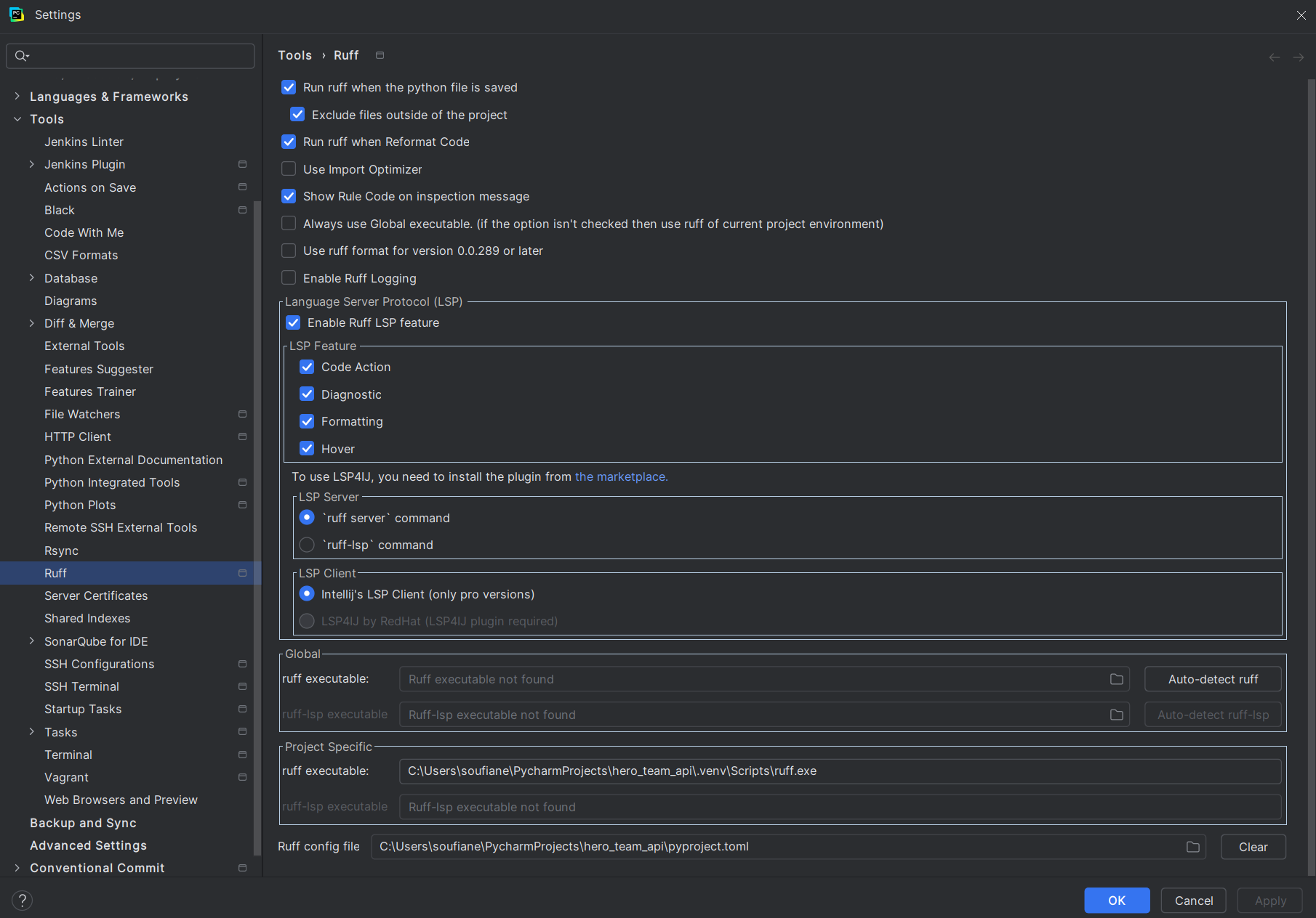 Ruff plugin installation